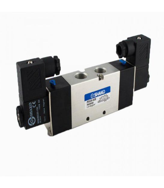 تصویر  شیر پنوماتیک دو بوبین 5/2 سایز 1/2 اینچ با مشخصه PU520-04D